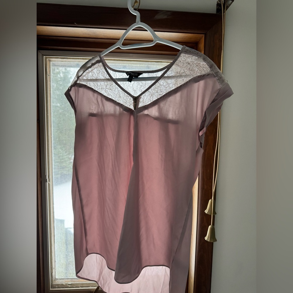 Express pink t shirt blouse with lacy top Guc